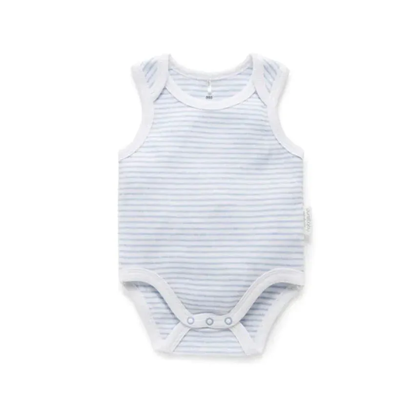 Purebaby Organic Singlet Bodysuit - Pale Blue Melange Stripe