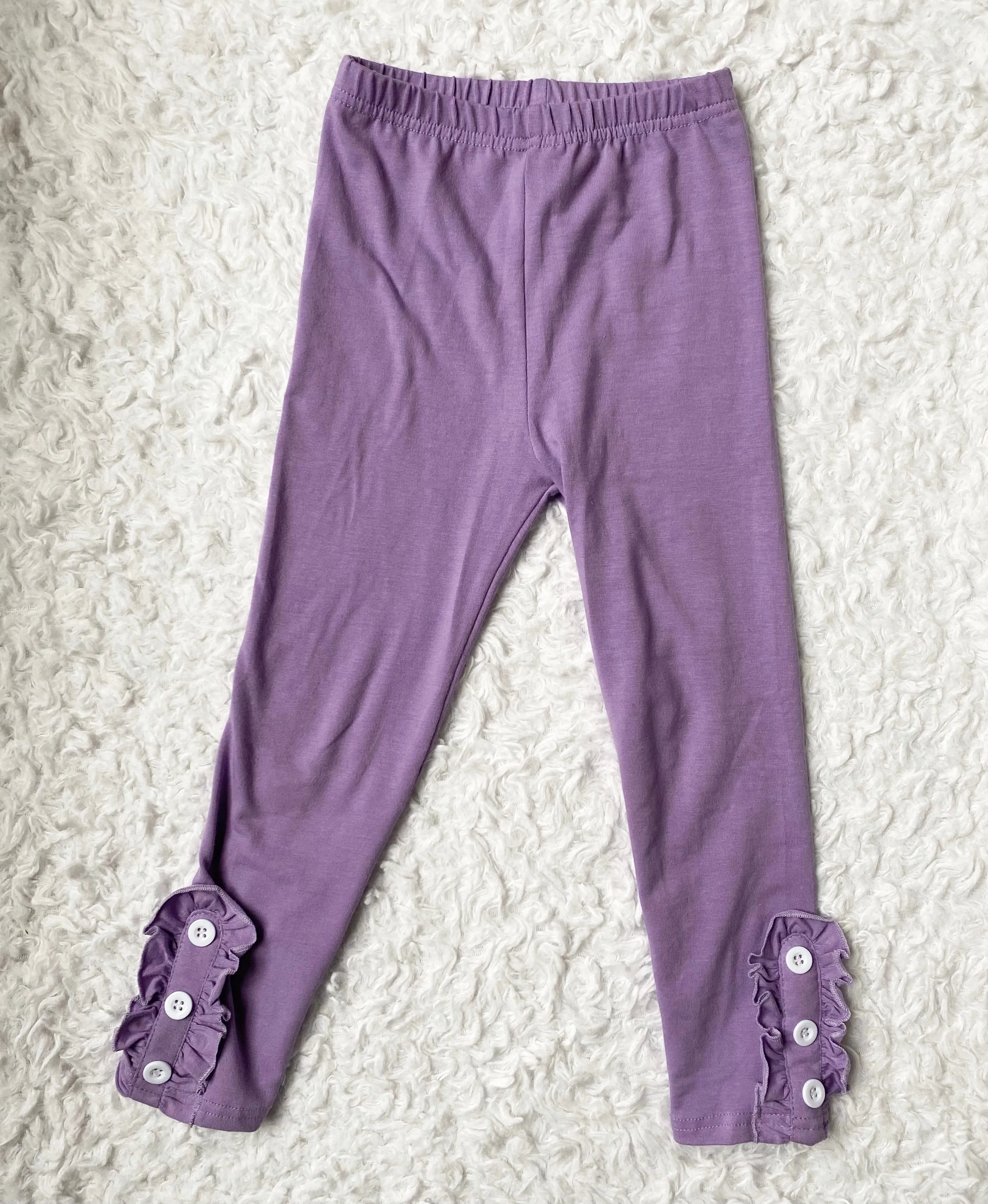 Purple Ruffle Button Leggings