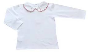 Red Hollies peter pan collar Pima cotton girl top