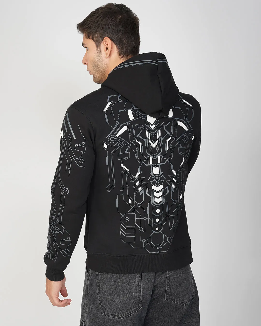 Titan Black 3D Puff Printed Relaxed Fit Hoodie