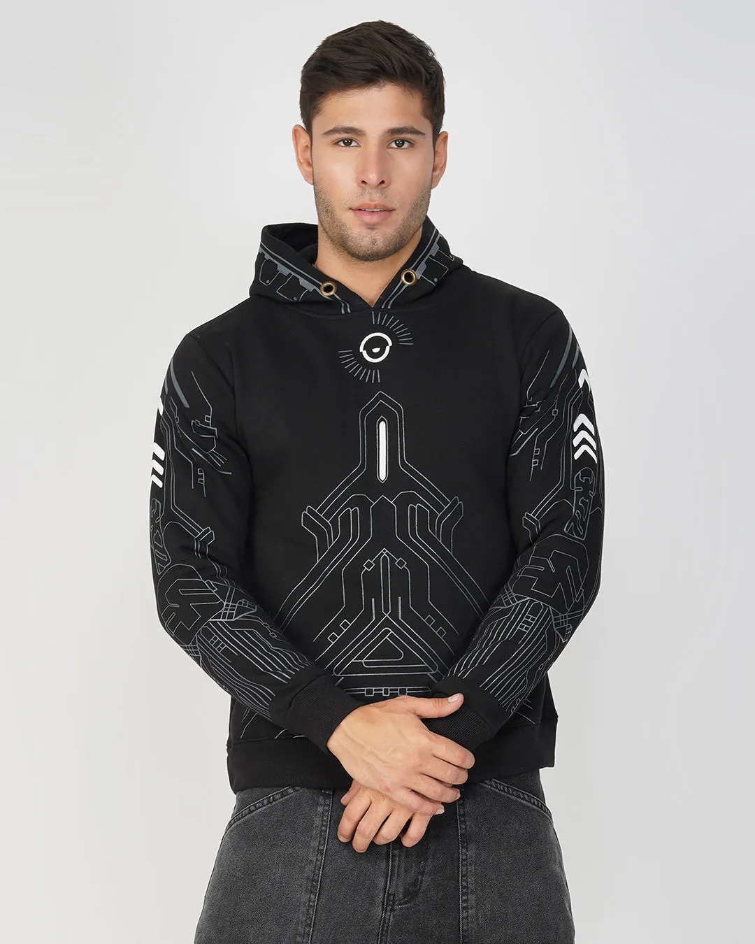 Titan Black 3D Puff Printed Relaxed Fit Hoodie