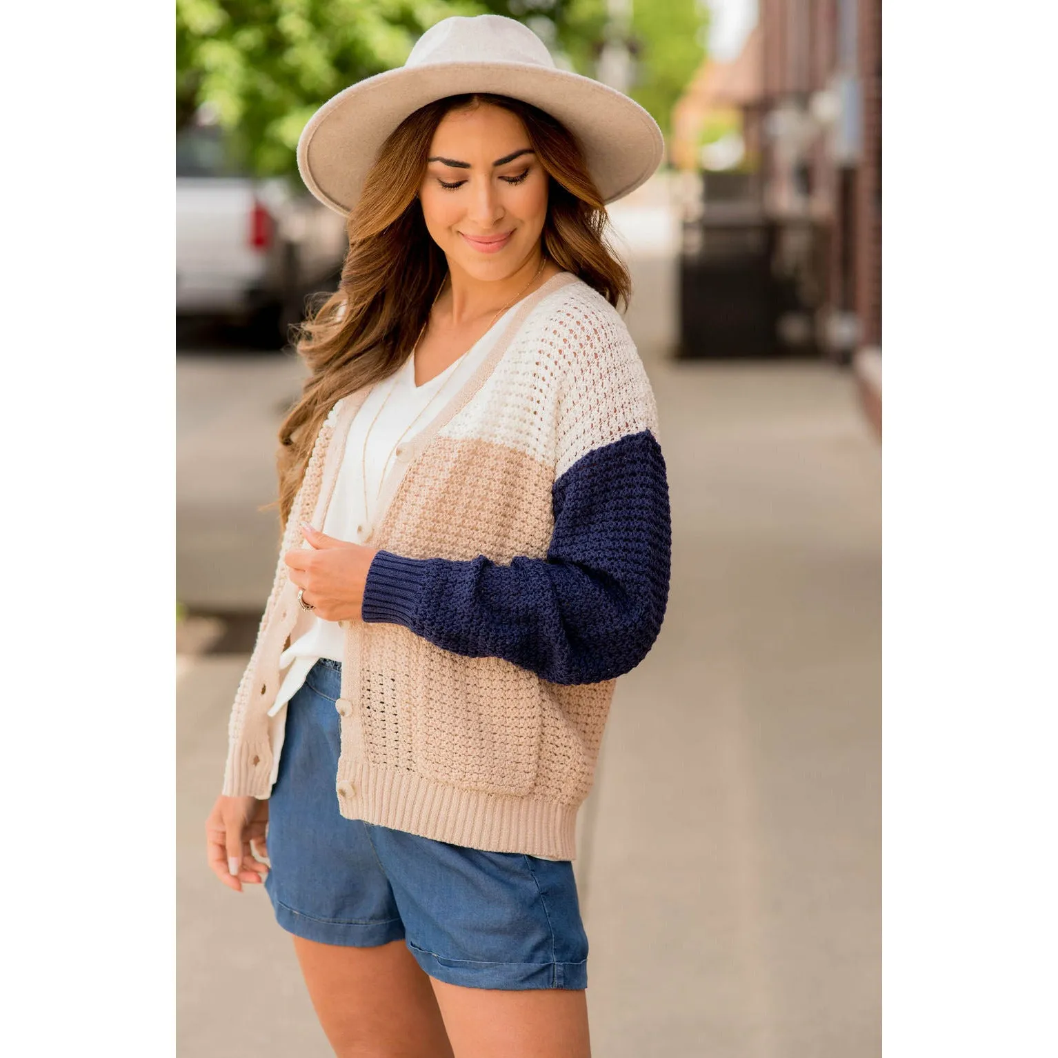 Tri-Colored Lightweight Knit Cardigan