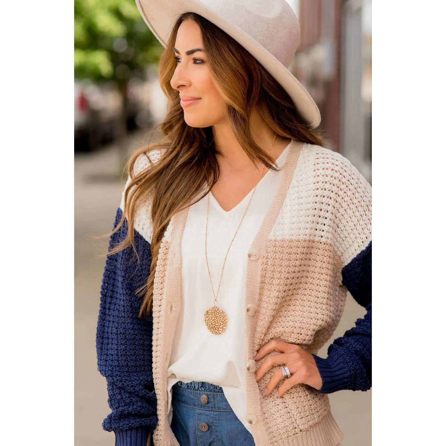 Tri-Colored Lightweight Knit Cardigan