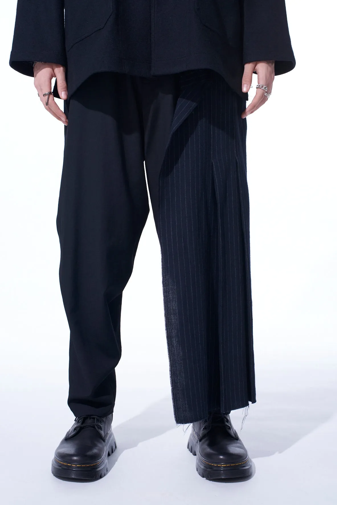 WASHER WOOL GABARDINE PLEATED WRAP PANTS