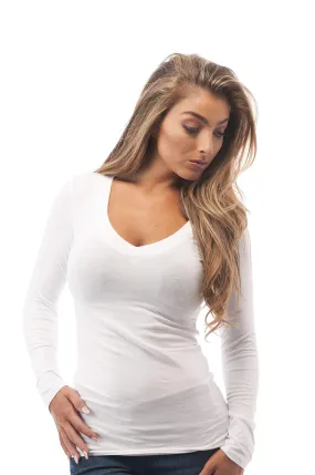 Women's Basic Long Sleeve V Neck T-Shirt Cotton Tee Top